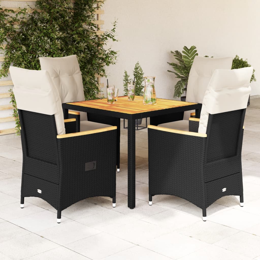 3-tlg. Bistro-Set mit Kissen Schwarz Poly Rattan
