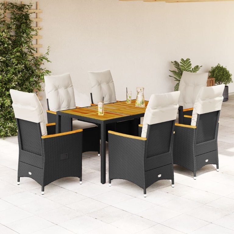 3-tlg. Bistro-Set mit Kissen Schwarz Poly Rattan