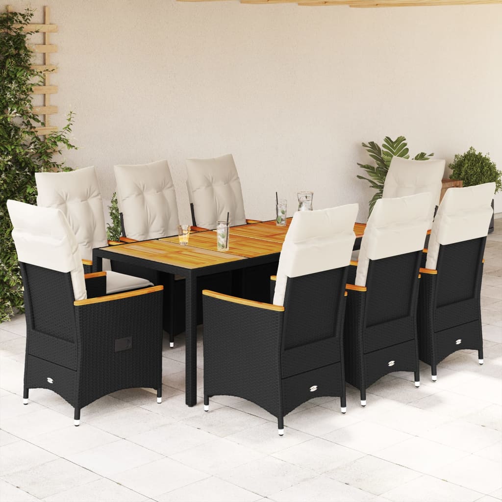 3-tlg. Bistro-Set mit Kissen Schwarz Poly Rattan