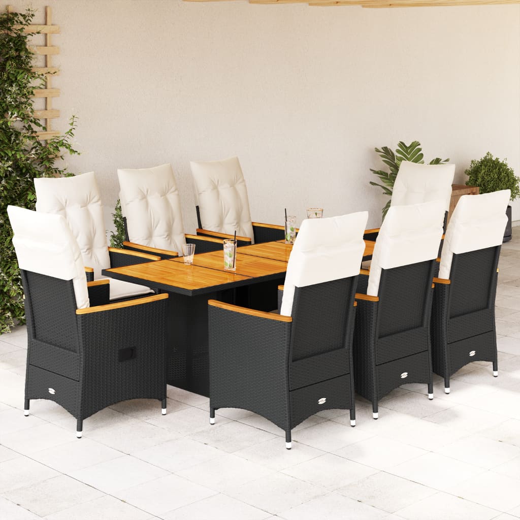 7-tlg. Garten-Essgruppe mit Kissen Schwarz Poly Rattan