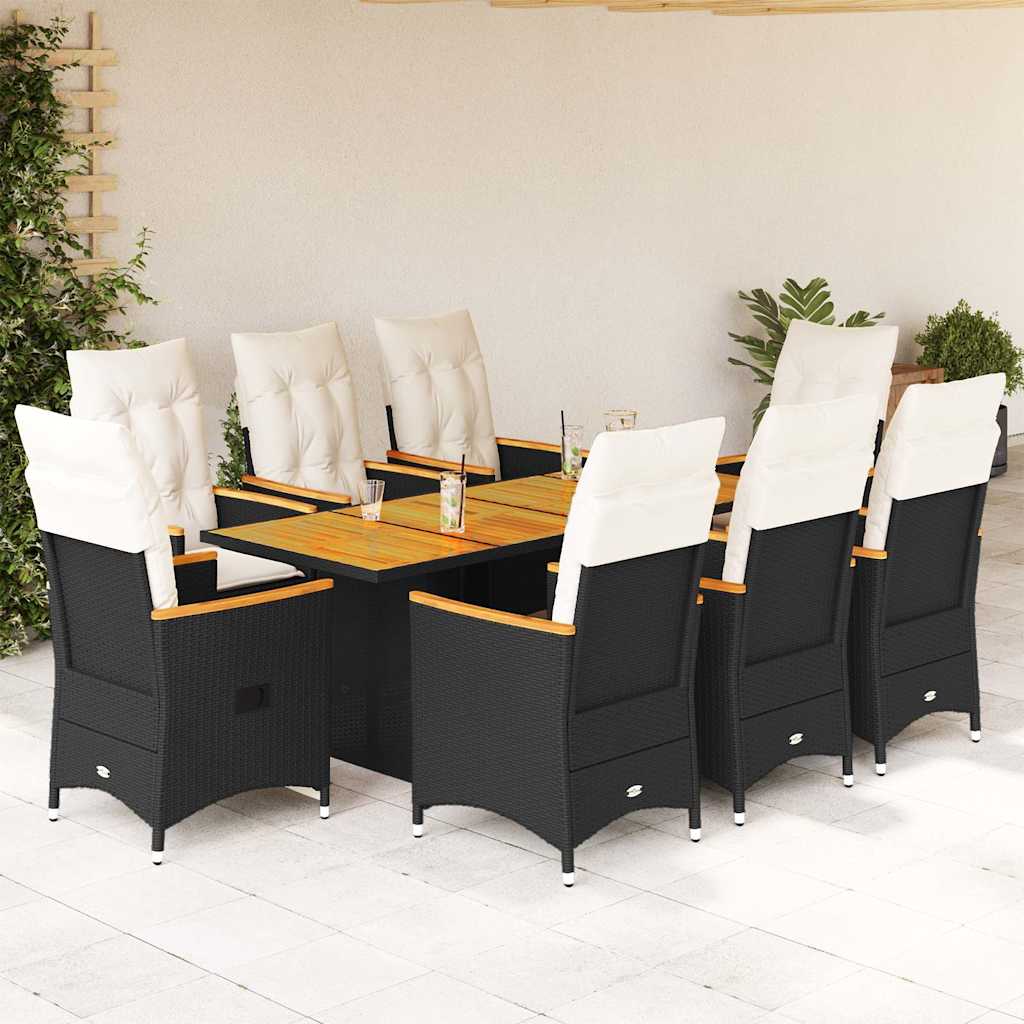 7-tlg. Garten-Essgruppe mit Kissen Schwarz Poly Rattan