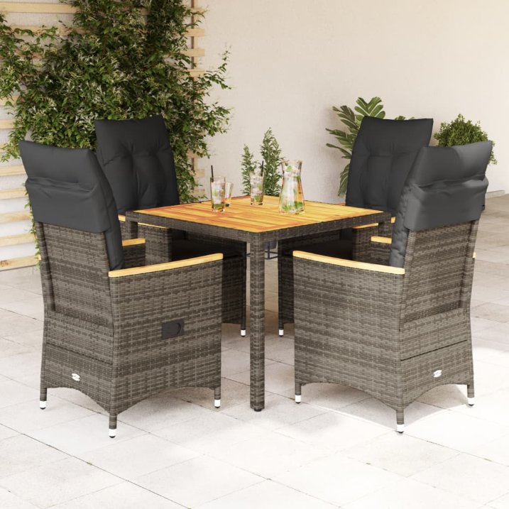 3-tlg. Bistro-Set mit Kissen Grau Poly Rattan