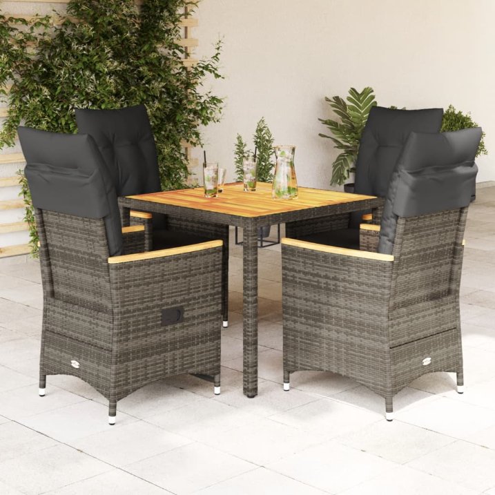 3-tlg. Bistro-Set mit Kissen Grau Poly Rattan