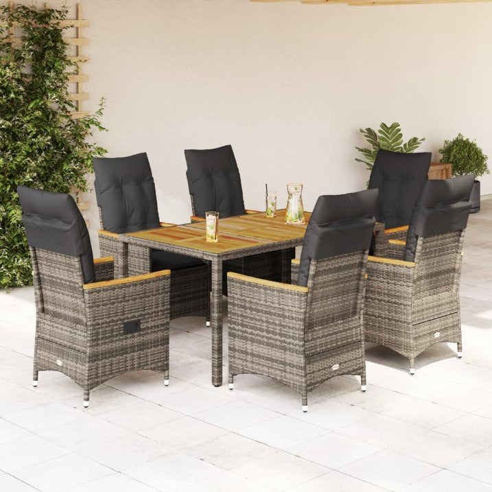 3-tlg. Bistro-Set mit Kissen Grau Poly Rattan