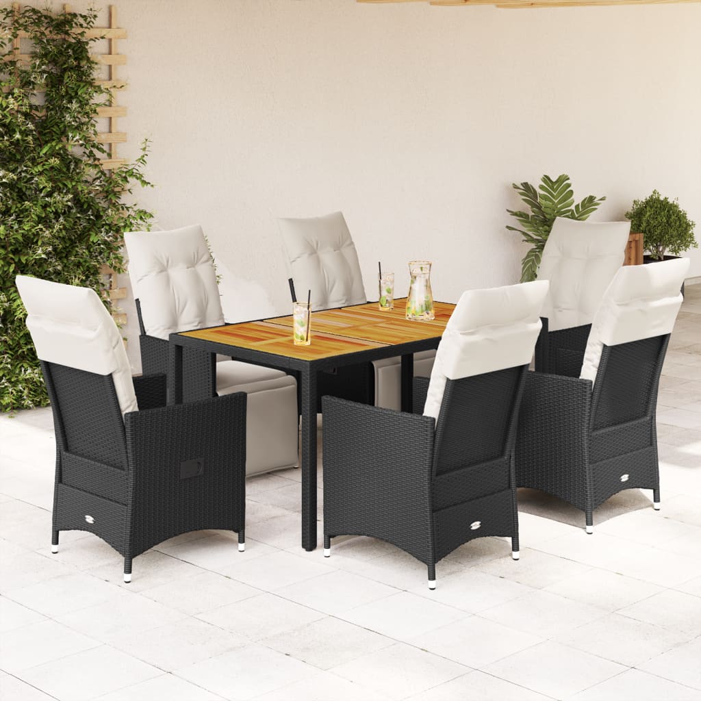 3-tlg. Bistro-Set mit Kissen Schwarz Poly Rattan