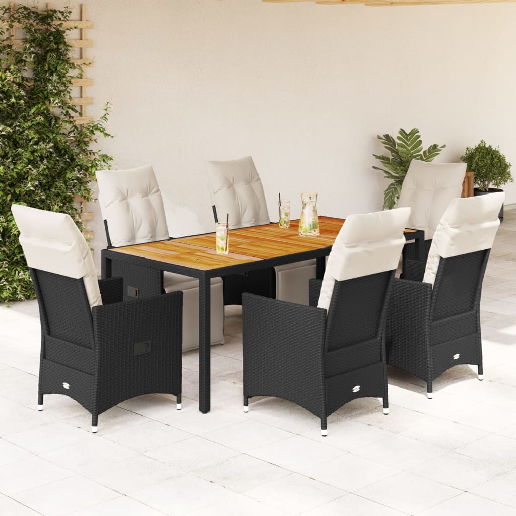 3-tlg. Bistro-Set mit Kissen Schwarz Poly Rattan