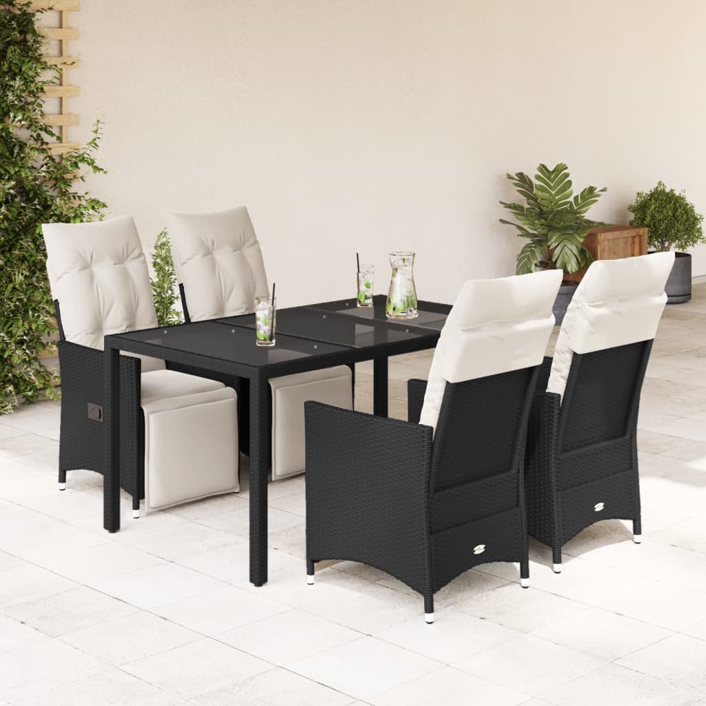3-tlg. Bistro-Set mit Kissen Schwarz Poly Rattan