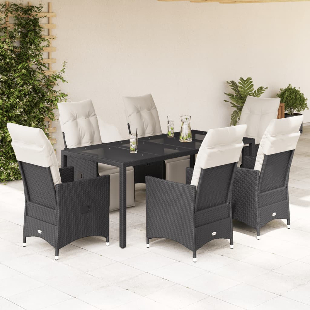 3-tlg. Bistro-Set mit Kissen Schwarz Poly Rattan