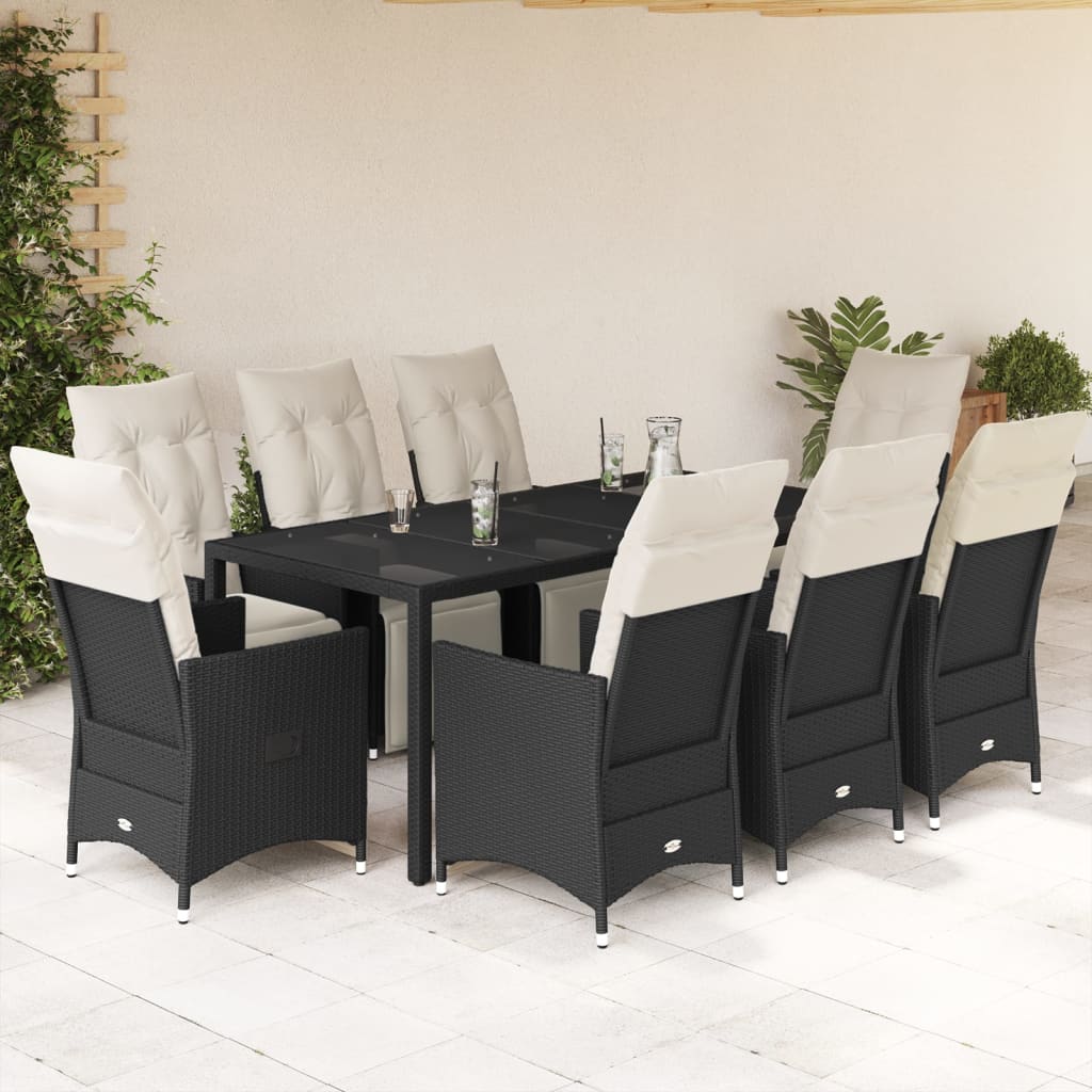 3-tlg. Bistro-Set mit Kissen Schwarz Poly Rattan