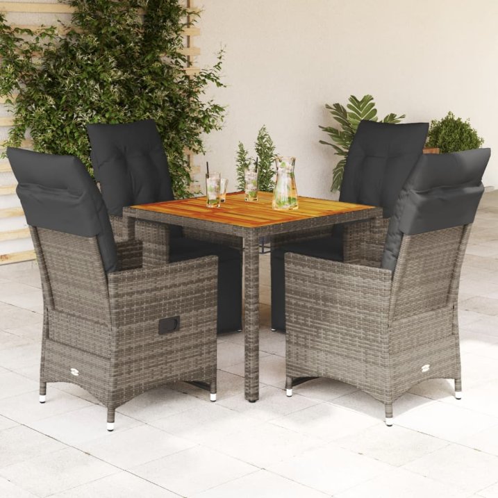 3-tlg. Garten-Bistro-Set mit Kissen Grau Poly Rattan