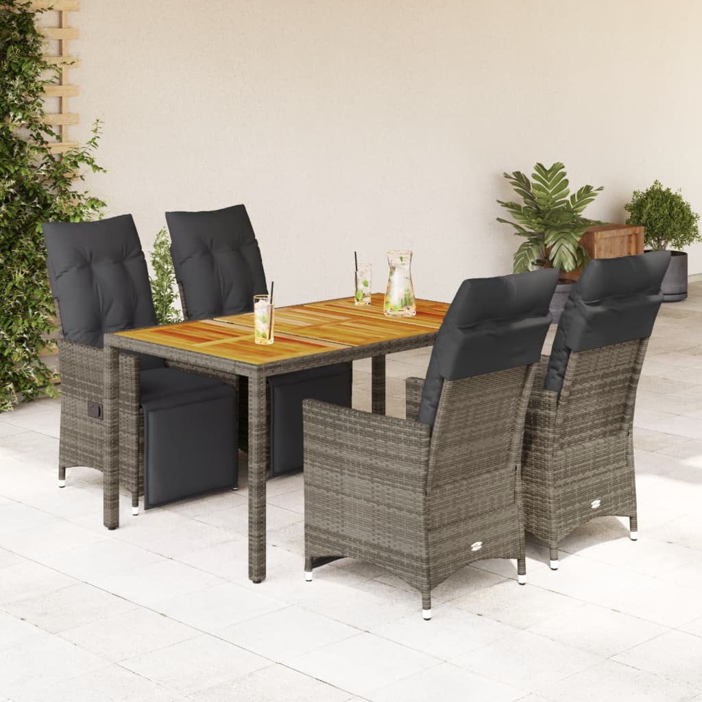 3-tlg. Garten-Bistro-Set mit Kissen Grau Poly Rattan
