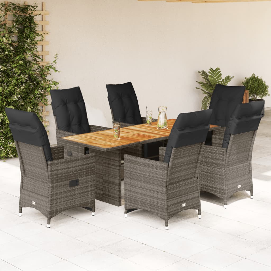 3-tlg. Garten-Bistro-Set mit Kissen Grau Poly Rattan