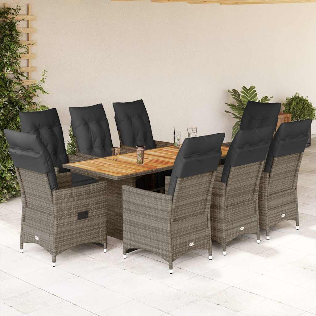 3-tlg. Garten-Bistro-Set mit Kissen Grau Poly Rattan
