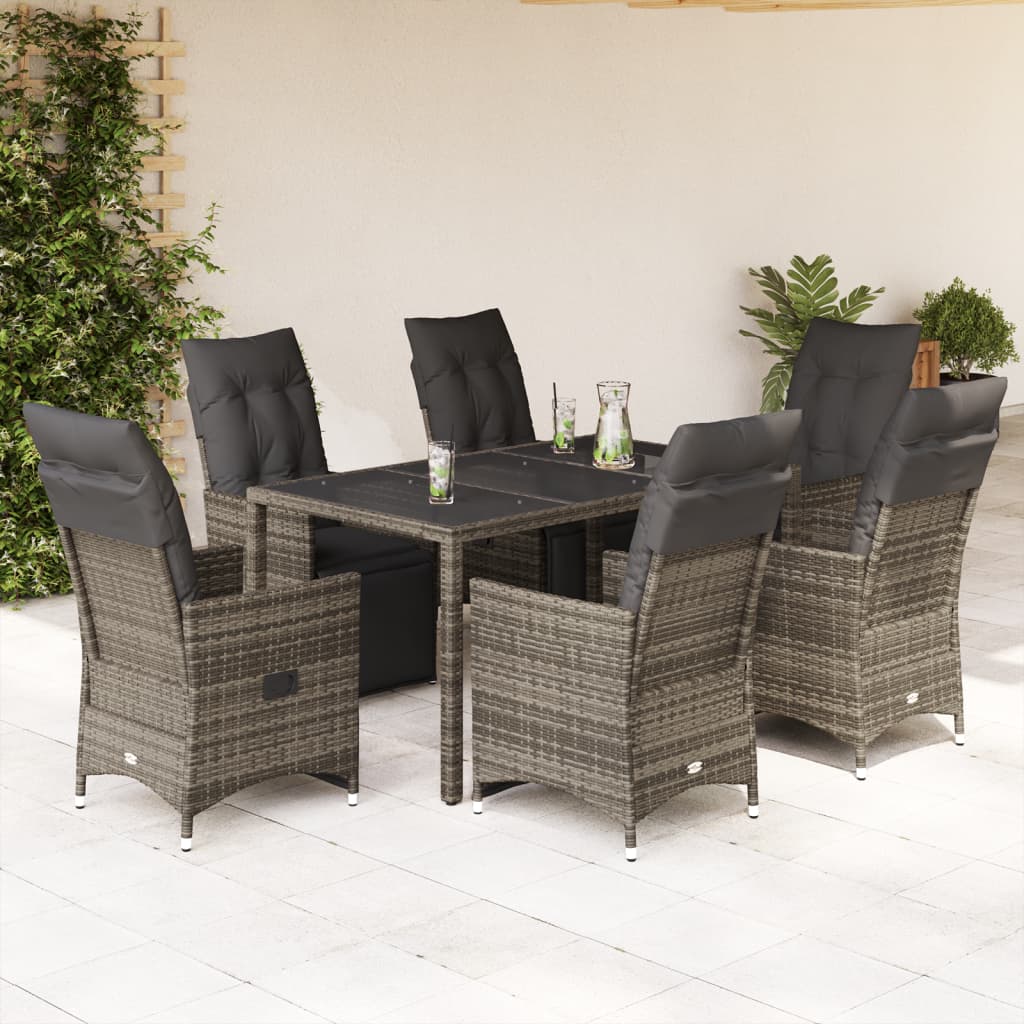 3-tlg. Garten-Bistro-Set mit Kissen Grau Poly Rattan
