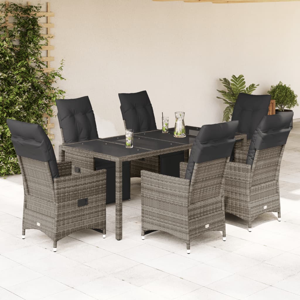 3-tlg. Garten-Bistro-Set mit Kissen Grau Poly Rattan