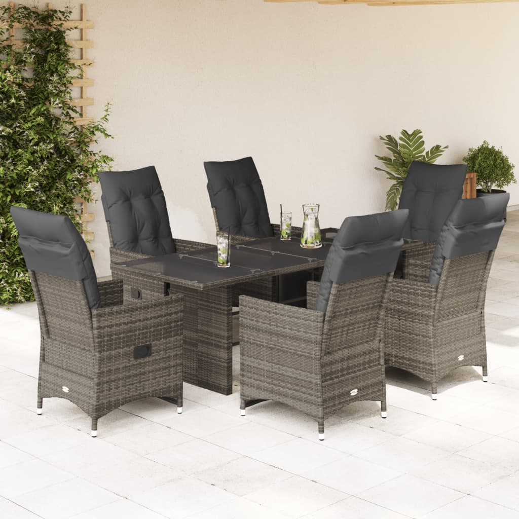 3-tlg. Garten-Bistro-Set mit Kissen Grau Poly Rattan