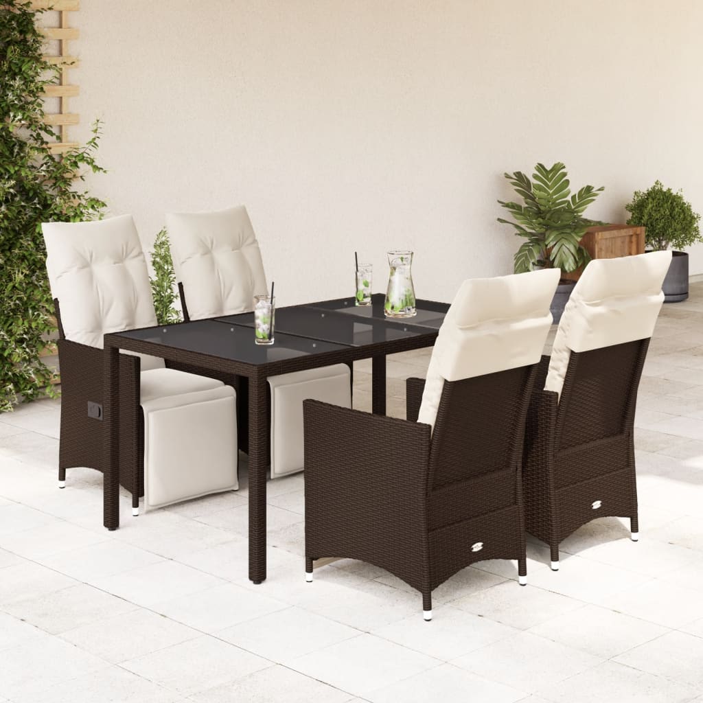 3-tlg. Garten-Bistro-Set mit Kissen Braun Poly Rattan