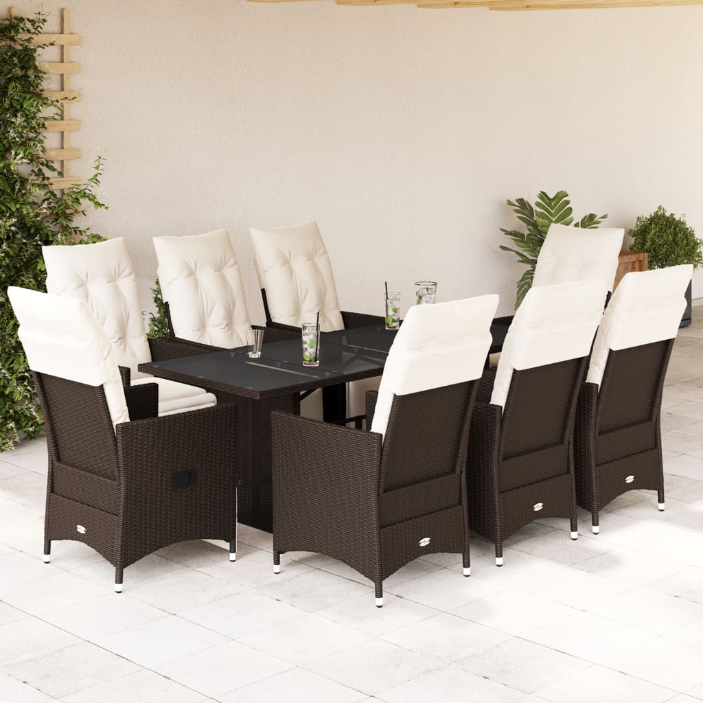 3-tlg. Garten-Bistro-Set mit Kissen Braun Poly Rattan