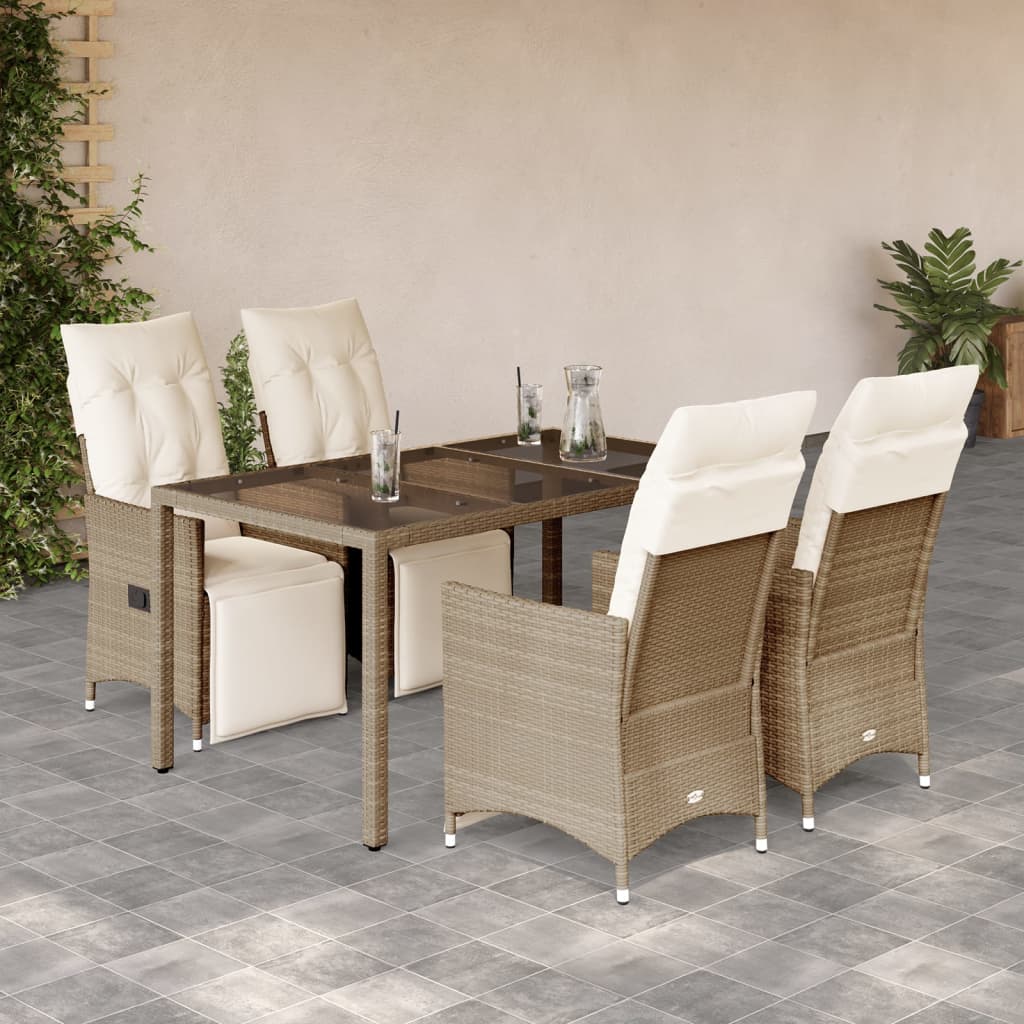 3-tlg. Garten-Bistro-Set mit Kissen Beige Poly Rattan