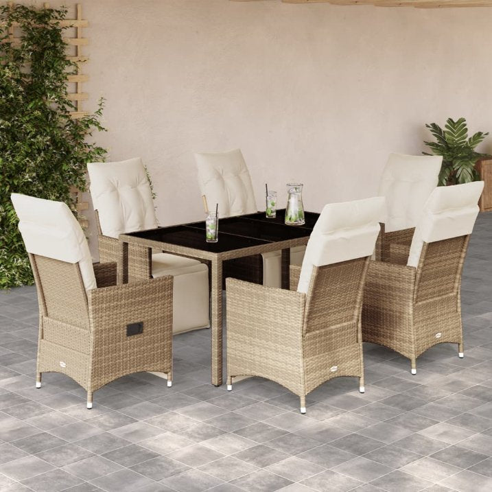 3-tlg. Garten-Bistro-Set mit Kissen Beige Poly Rattan