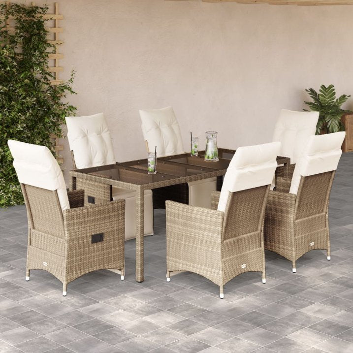 3-tlg. Garten-Bistro-Set mit Kissen Beige Poly Rattan
