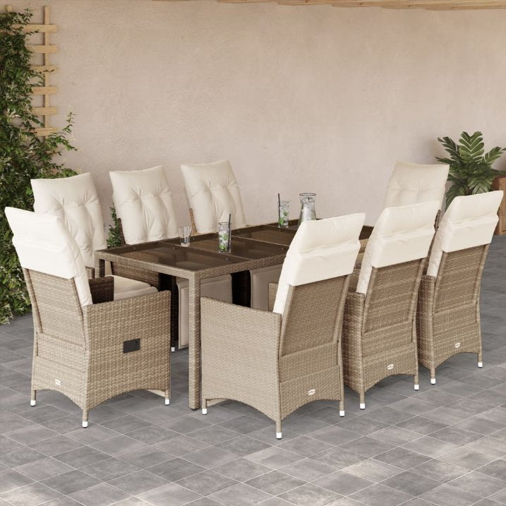 3-tlg. Garten-Bistro-Set mit Kissen Beige Poly Rattan