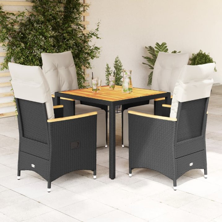 3-tlg. Garten-Bistro-Set mit Kissen Schwarz Poly Rattan
