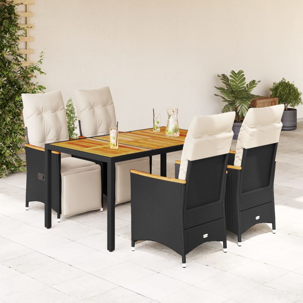 3-tlg. Garten-Bistro-Set mit Kissen Schwarz Poly Rattan