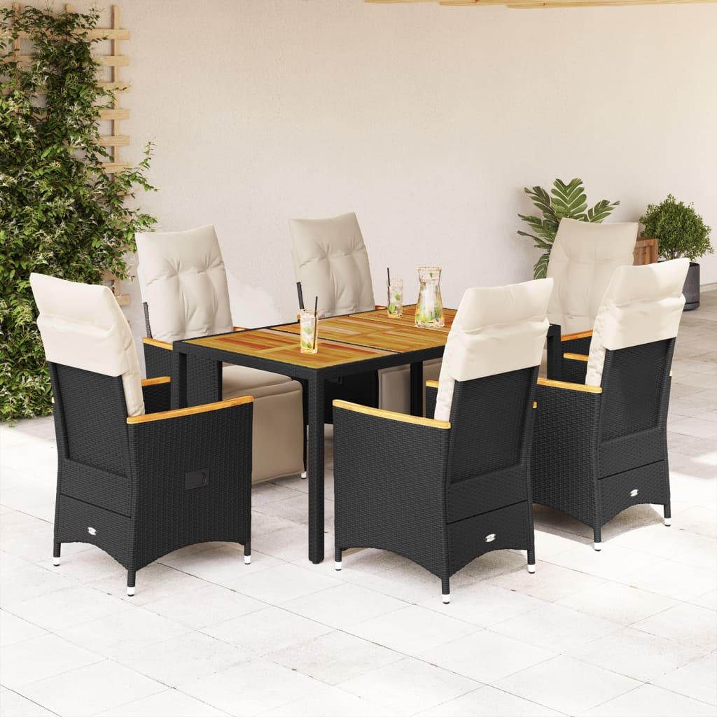 3-tlg. Garten-Bistro-Set mit Kissen Schwarz Poly Rattan