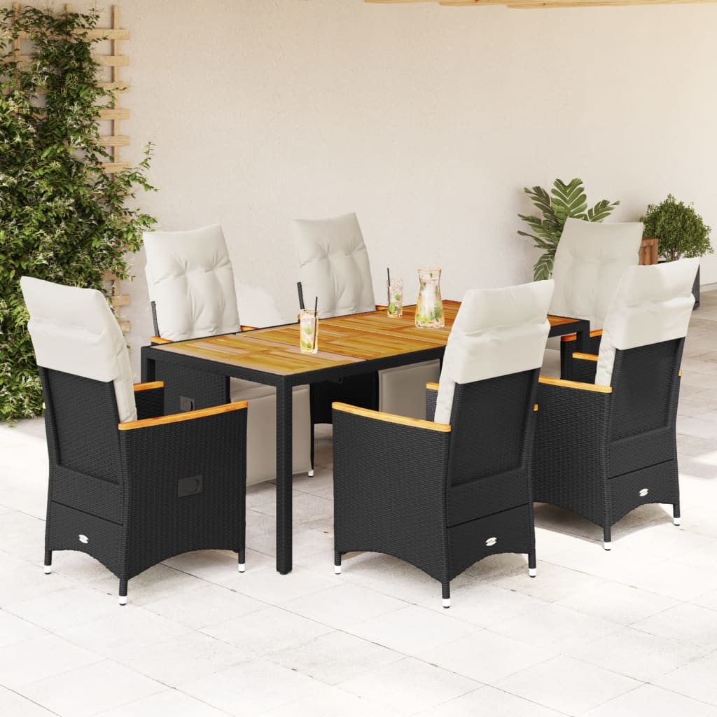 3-tlg. Garten-Bistro-Set mit Kissen Schwarz Poly Rattan