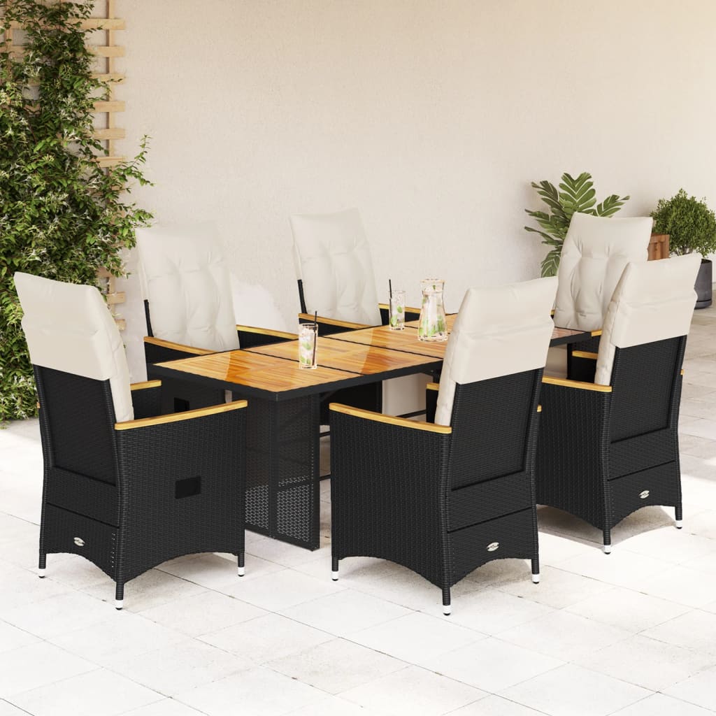 3-tlg. Garten-Bistro-Set mit Kissen Schwarz Poly Rattan