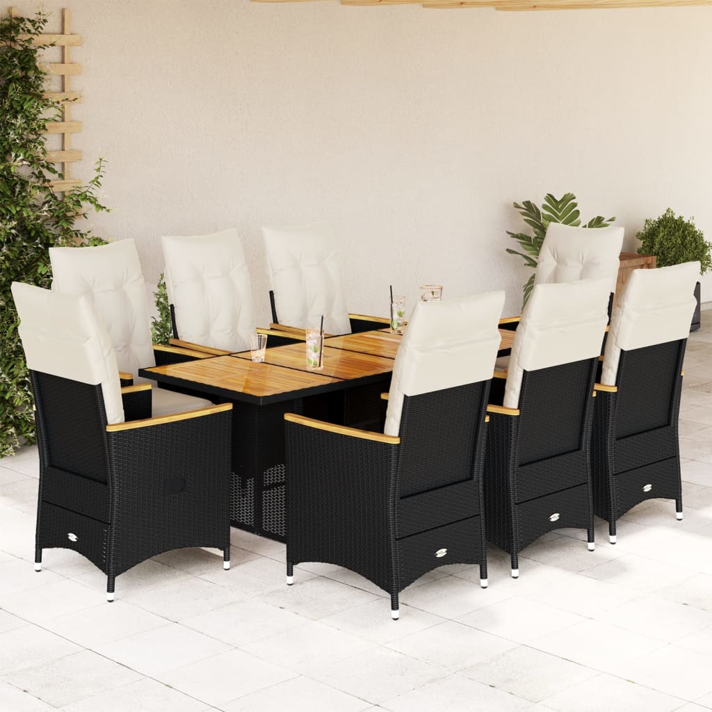 3-tlg. Garten-Bistro-Set mit Kissen Schwarz Poly Rattan