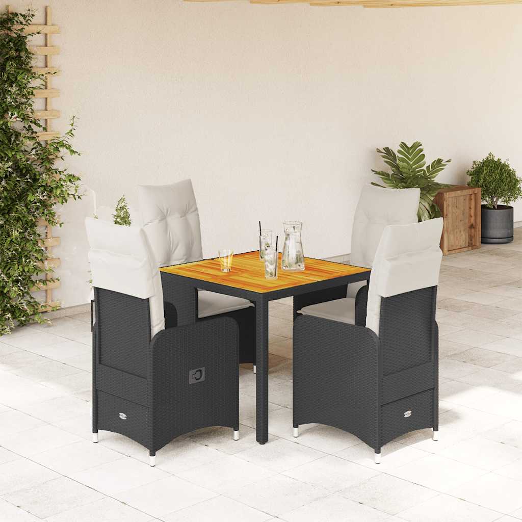 3-tlg. Garten-Bistro-Set mit Kissen Schwarz Poly Rattan