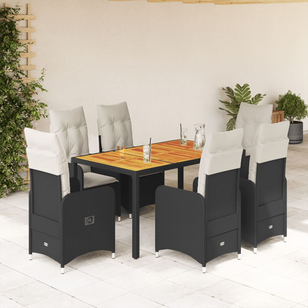 3-tlg. Garten-Bistro-Set mit Kissen Schwarz Poly Rattan