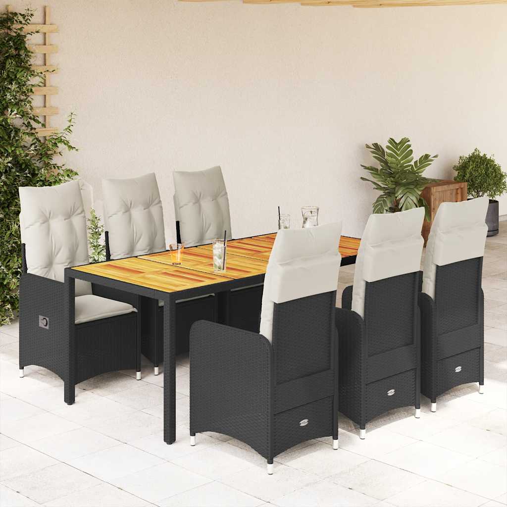 3-tlg. Garten-Bistro-Set mit Kissen Schwarz Poly Rattan