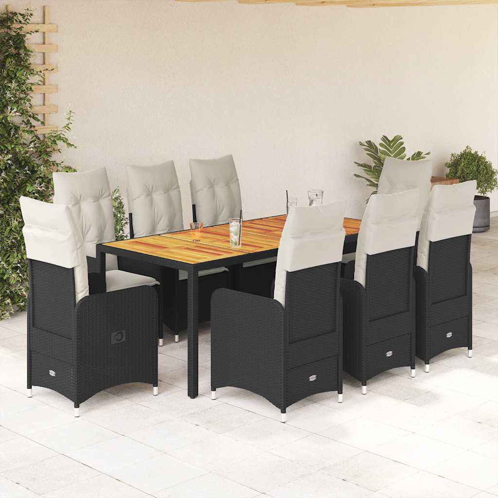 3-tlg. Garten-Bistro-Set mit Kissen Schwarz Poly Rattan
