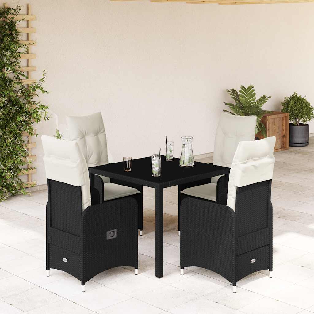 3-tlg. Garten-Bistro-Set mit Kissen Schwarz Poly Rattan