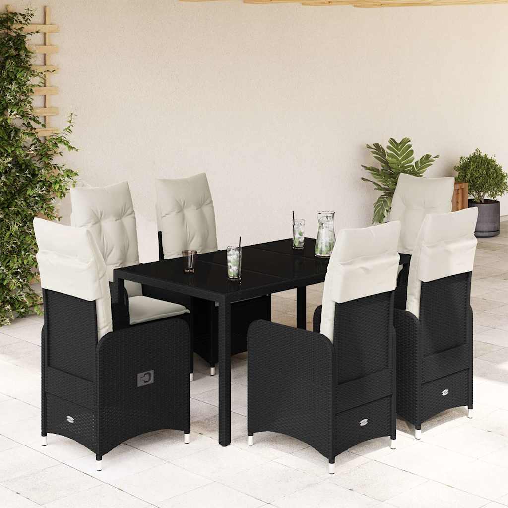 3-tlg. Garten-Bistro-Set mit Kissen Schwarz Poly Rattan