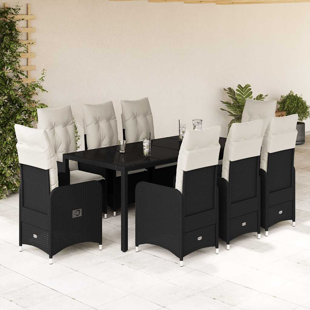 3-tlg. Garten-Bistro-Set mit Kissen Schwarz Poly Rattan