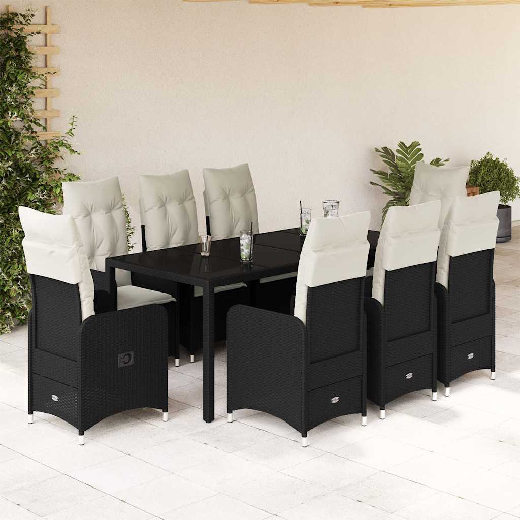 3-tlg. Garten-Bistro-Set mit Kissen Schwarz Poly Rattan