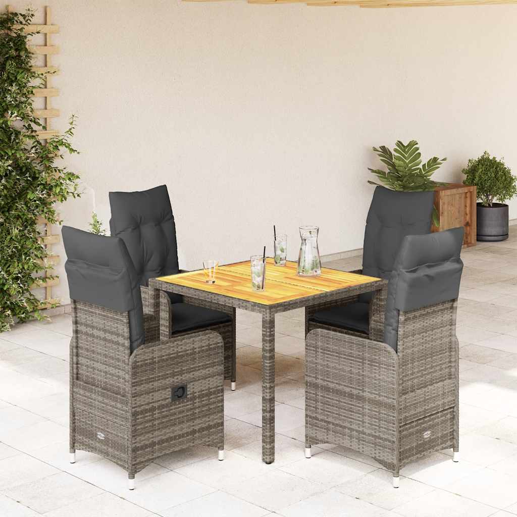 3-tlg. Garten-Bistro-Set mit Kissen Grau Poly Rattan