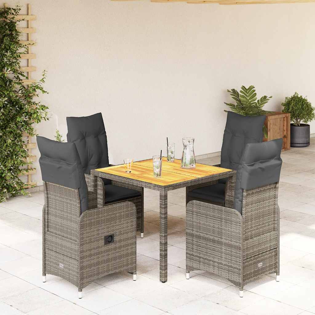 3-tlg. Garten-Bistro-Set mit Kissen Grau Poly Rattan