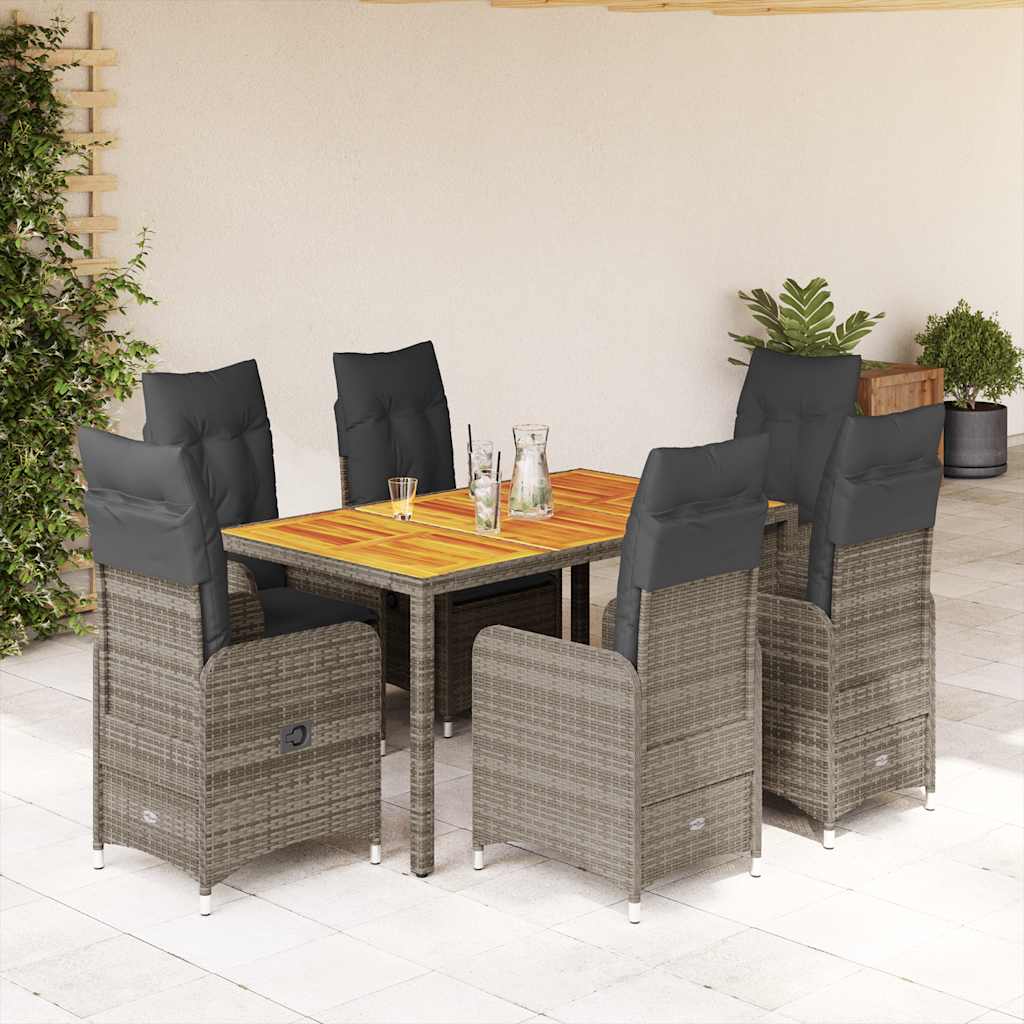 3-tlg. Garten-Bistro-Set mit Kissen Grau Poly Rattan