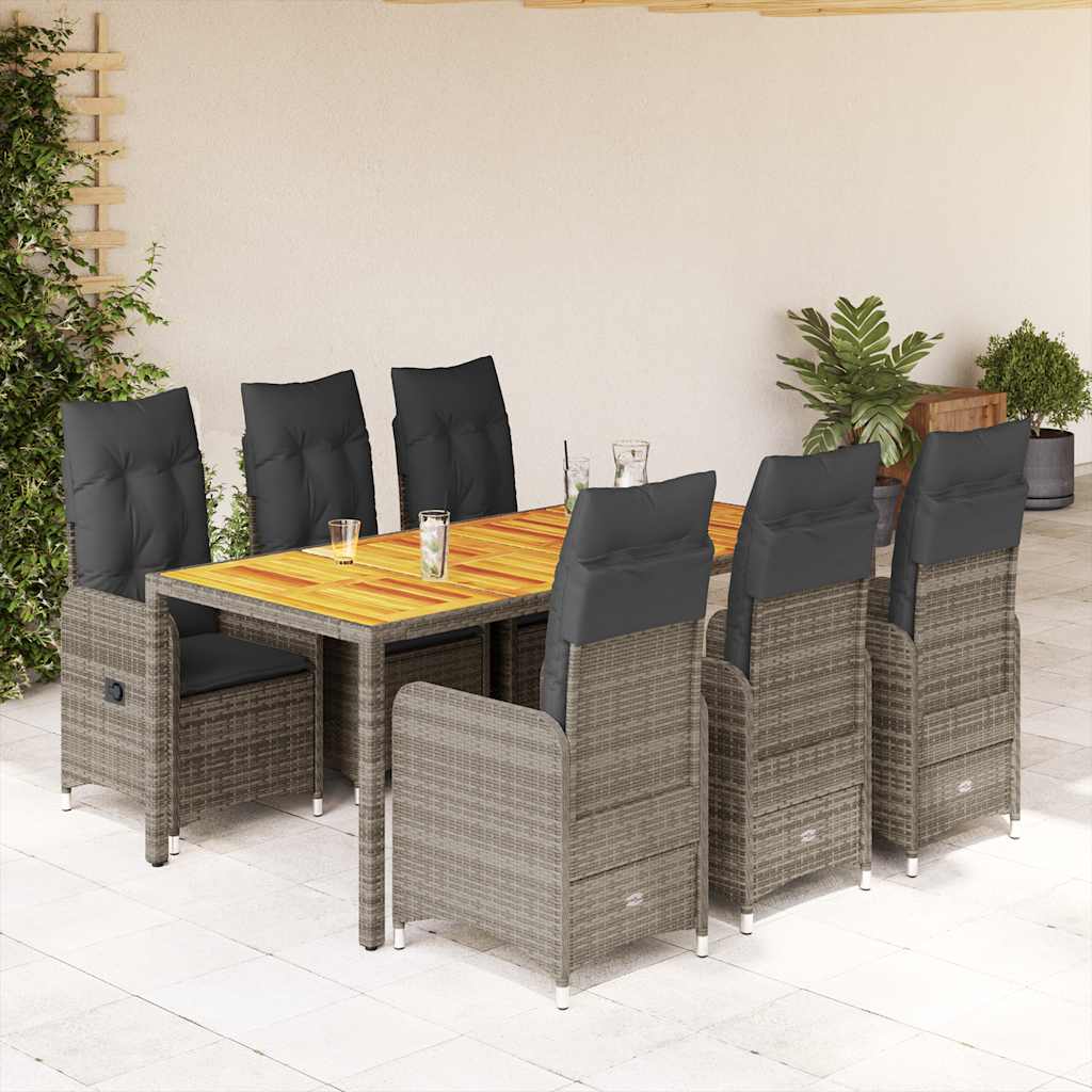 3-tlg. Garten-Bistro-Set mit Kissen Grau Poly Rattan