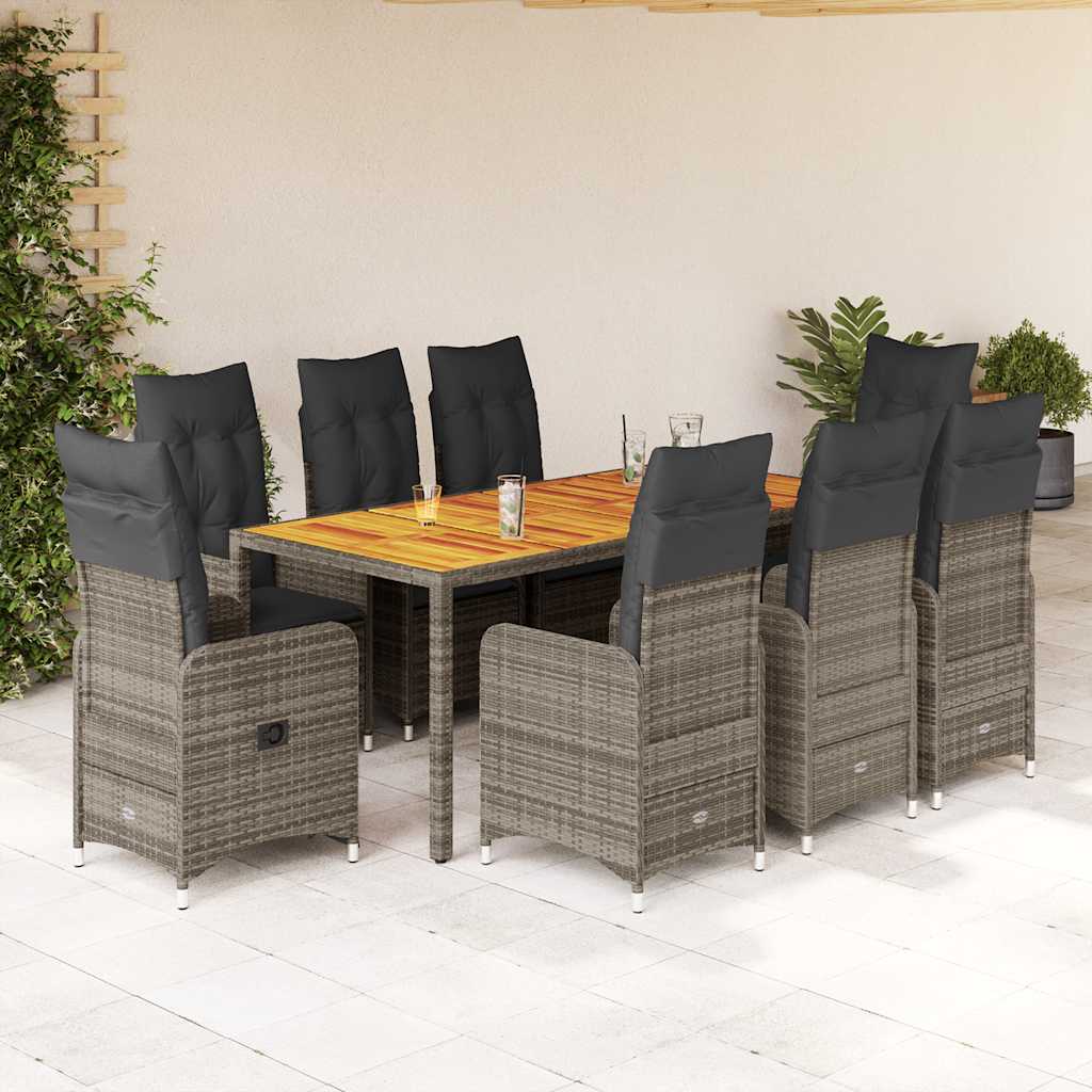 3-tlg. Garten-Bistro-Set mit Kissen Grau Poly Rattan