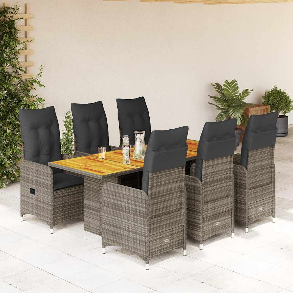 3-tlg. Garten-Bistro-Set mit Kissen Grau Poly Rattan
