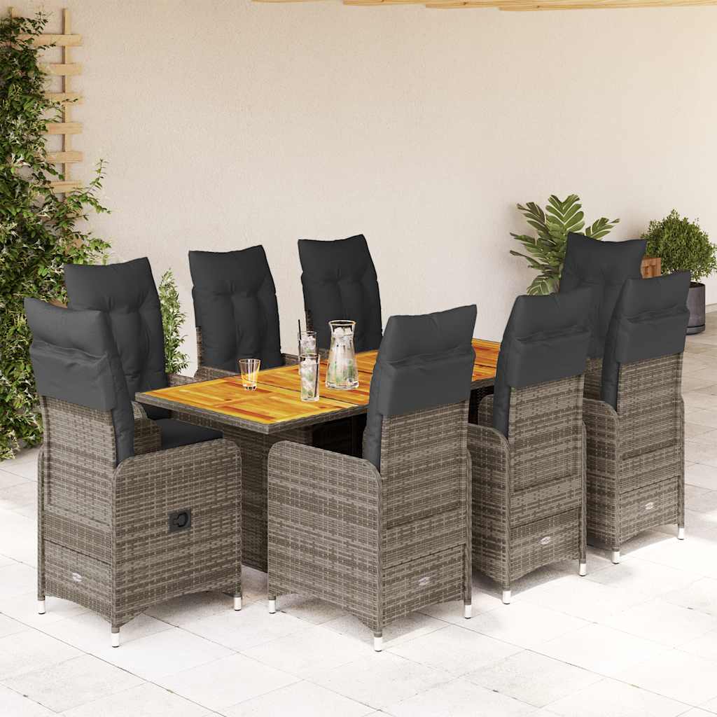 3-tlg. Garten-Bistro-Set mit Kissen Grau Poly Rattan