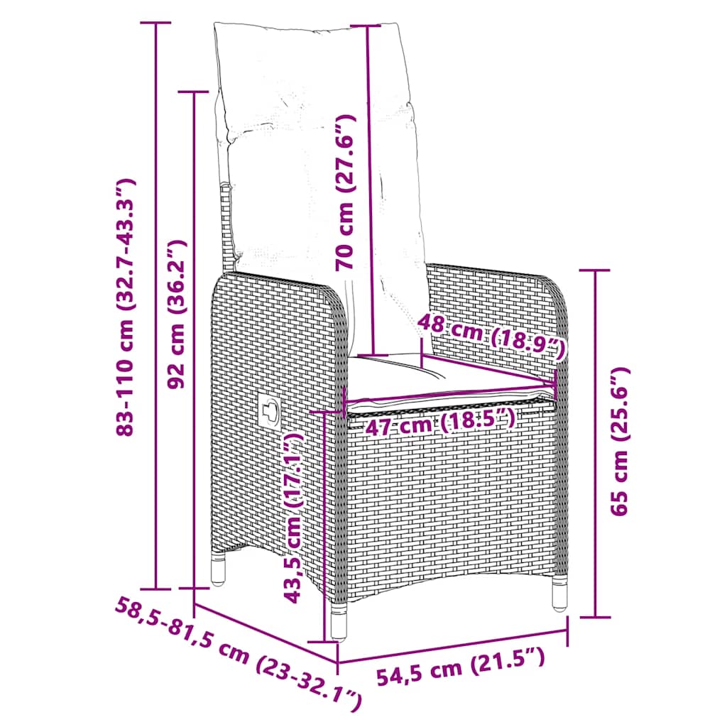 3-tlg. Garten-Bistro-Set mit Kissen Grau Poly Rattan