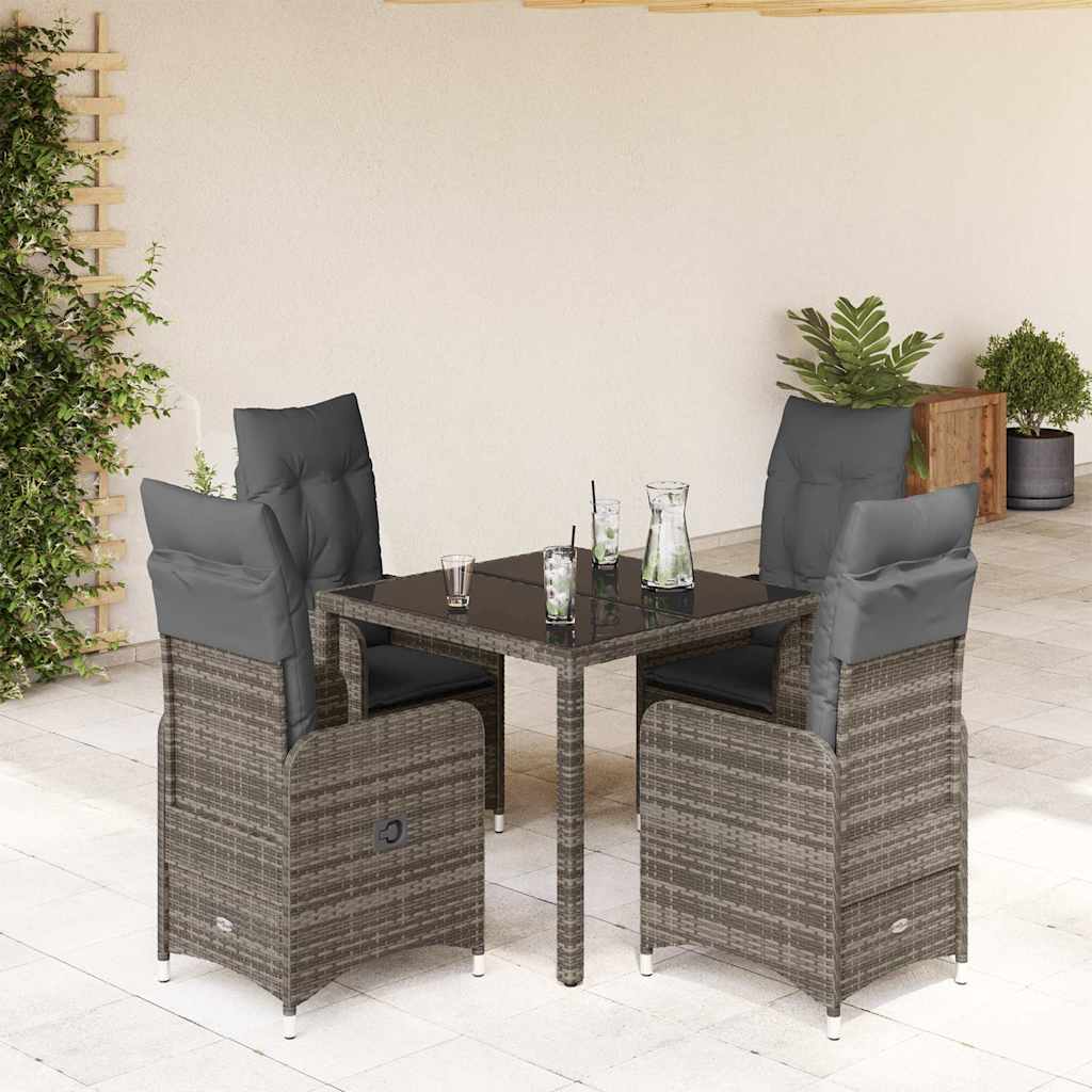 3-tlg. Garten-Bistro-Set mit Kissen Grau Poly Rattan