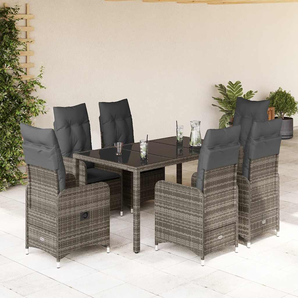 3-tlg. Garten-Bistro-Set mit Kissen Grau Poly Rattan